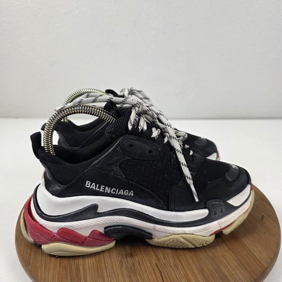 Balenciaga Triple S Shoes Womens Size 6 Black Leather Chunky Sneakers 524037 - Picture 6 of 16